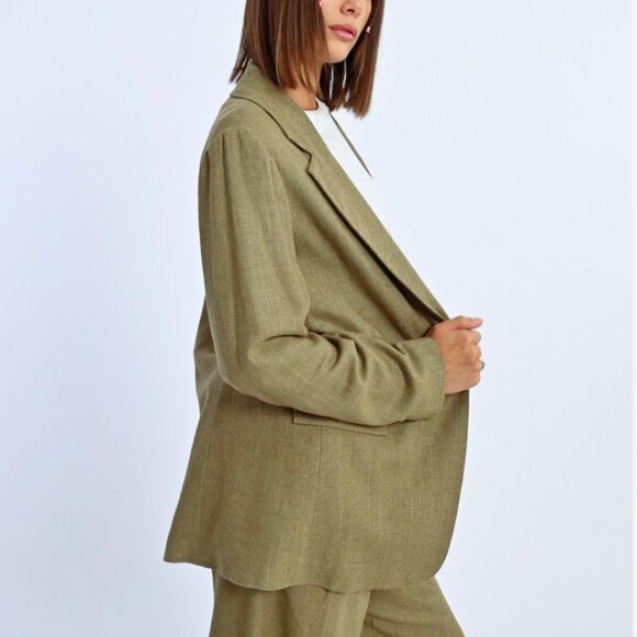 Linen Khaki Olive Blazer - Picture 2 of 10